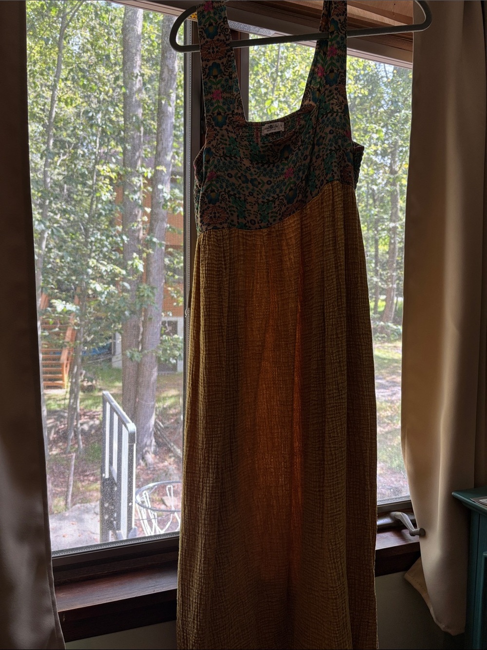 Boho Maxi Sundress with Floral Bodice - Yellow